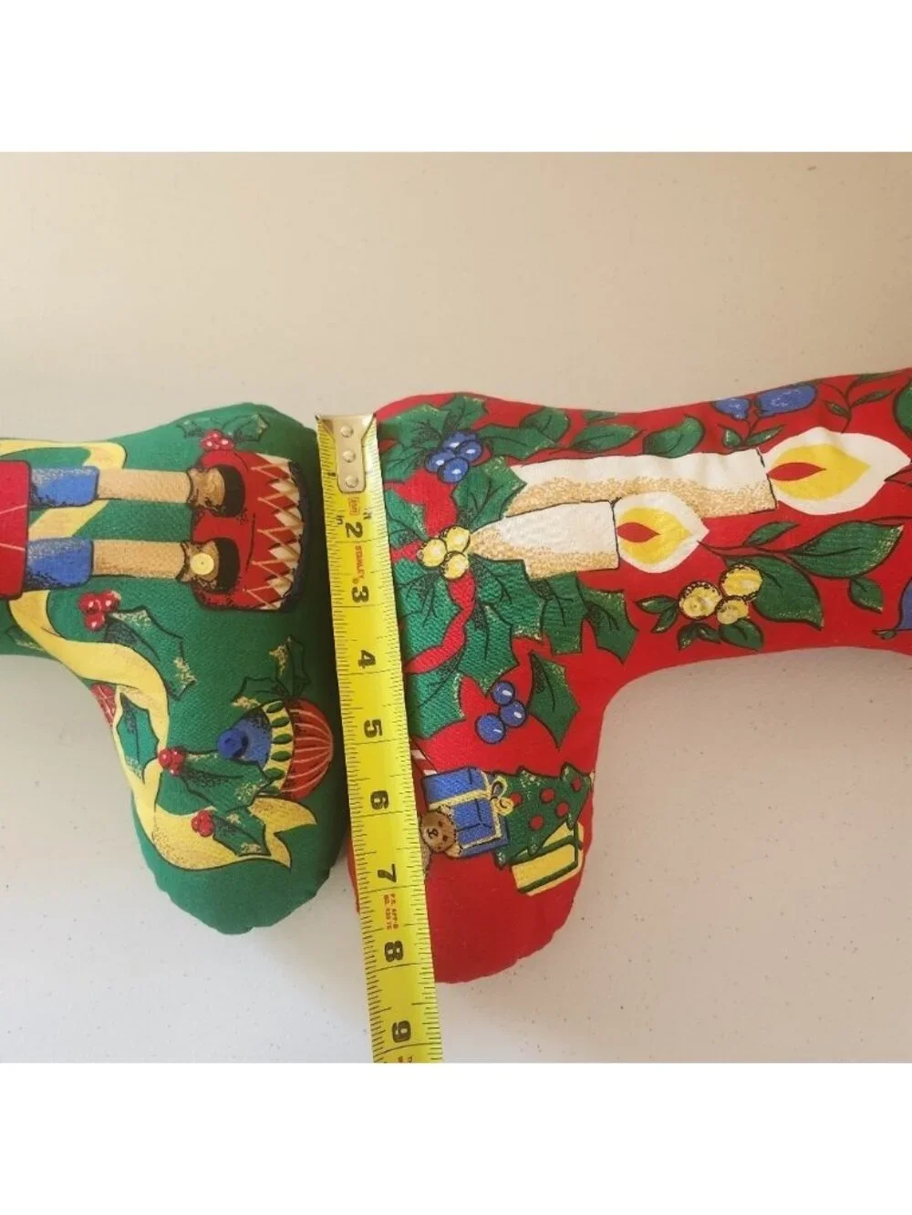 Vintage Stuffed Stocking Pillow Lot of 2 Candle Nutcracker 80s Kitsch Christmas